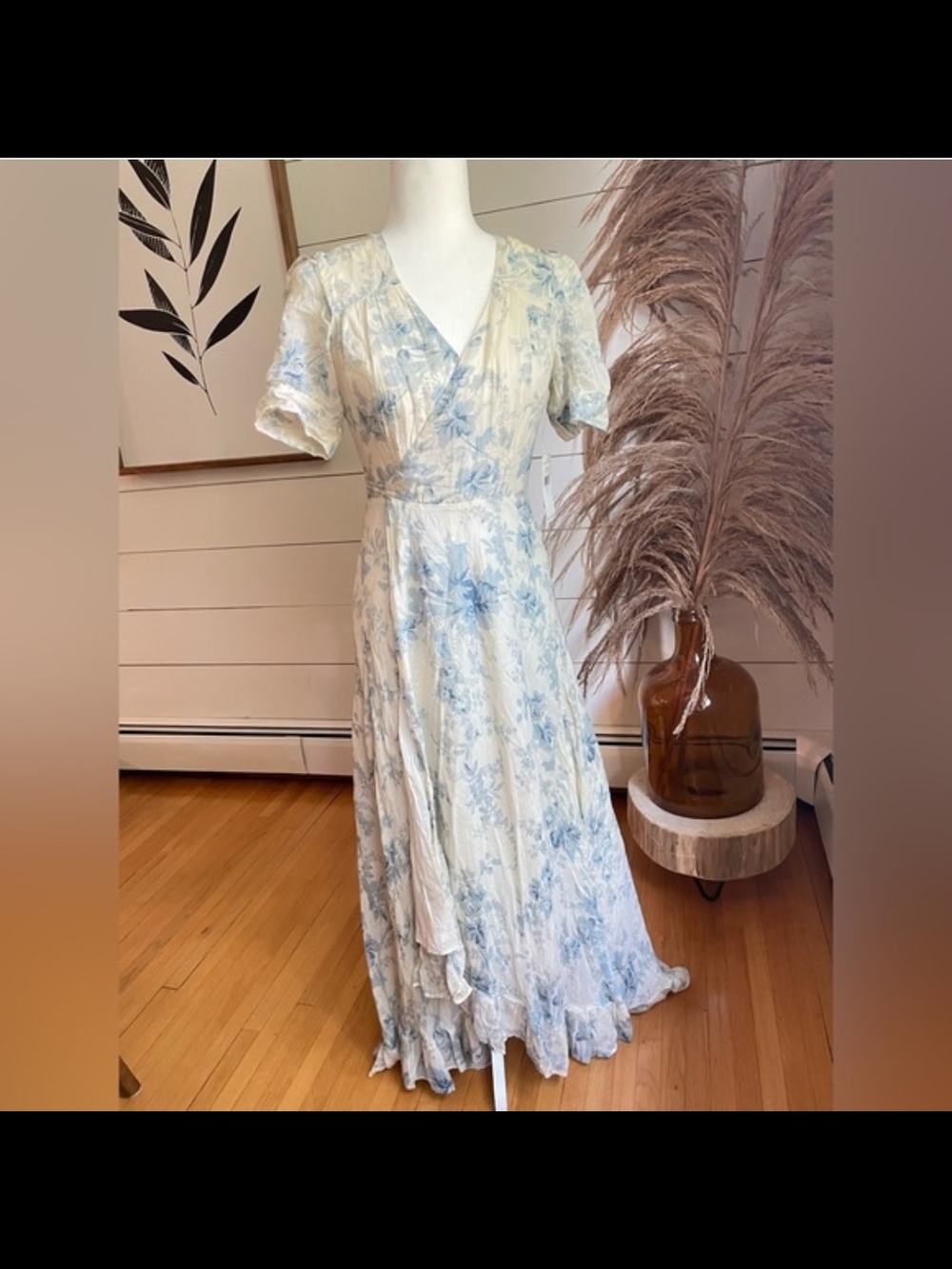 Denim & Supply Ralph Lauren Blue and Cream Floral Wrap Maxi Dress